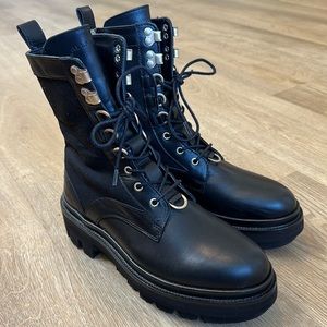 AllSaints Lace Up Combat Boot Womens Beth Suede Black size 9